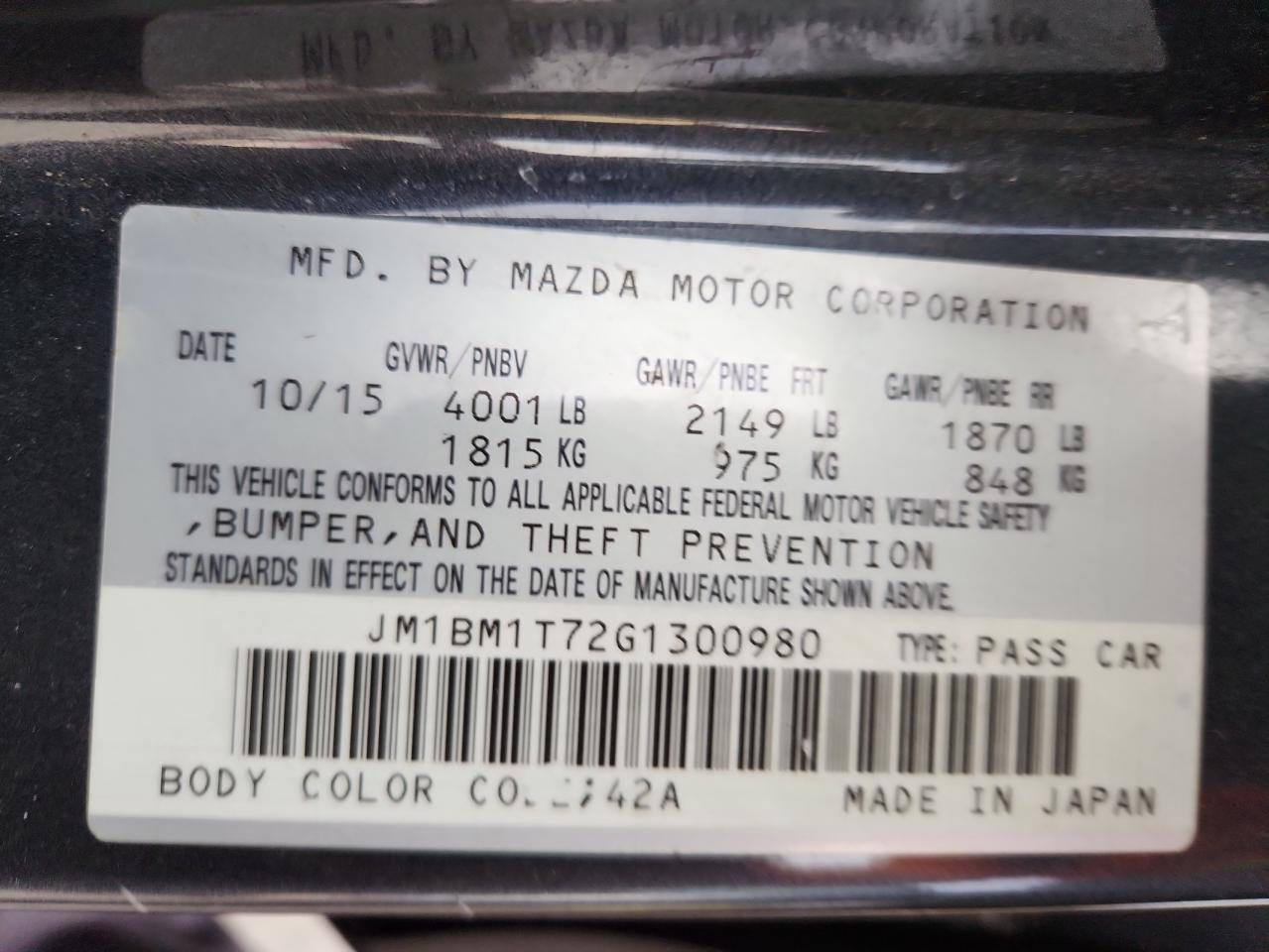 2016 Mazda 3 Sport VIN: JM1BM1T72G1300980 Lot: 86309275