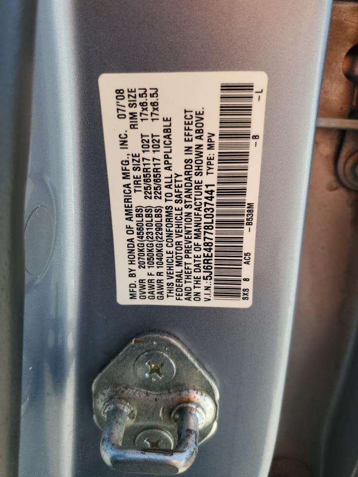 2008 Honda Cr-V Exl VIN: 5J6RE48778L037441 Lot: 85121125