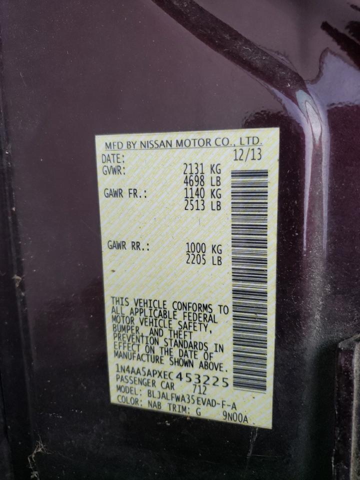 2014 Nissan Maxima S VIN: 1N4AA5APXEC453225 Lot: 82303555