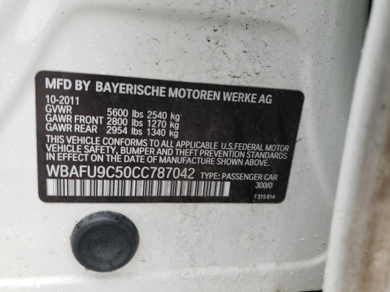 2012 BMW 550 Xi VIN: WBAFU9C50CC787042 Lot: 85823865