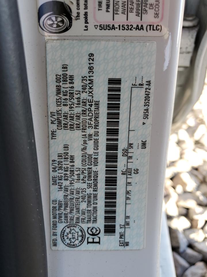 2019 Ford Fiesta Se VIN: 3FADP4EJXKM136129 Lot: 85592825