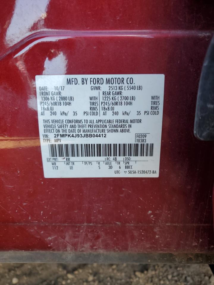 2018 Ford Edge Sel VIN: 2FMPK4J93JBB04412 Lot: 90455145