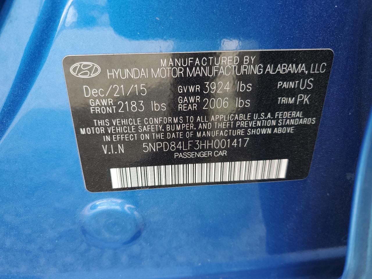 2017 Hyundai Elantra Se VIN: 5NPD84LF3HH001417 Lot: 86089795