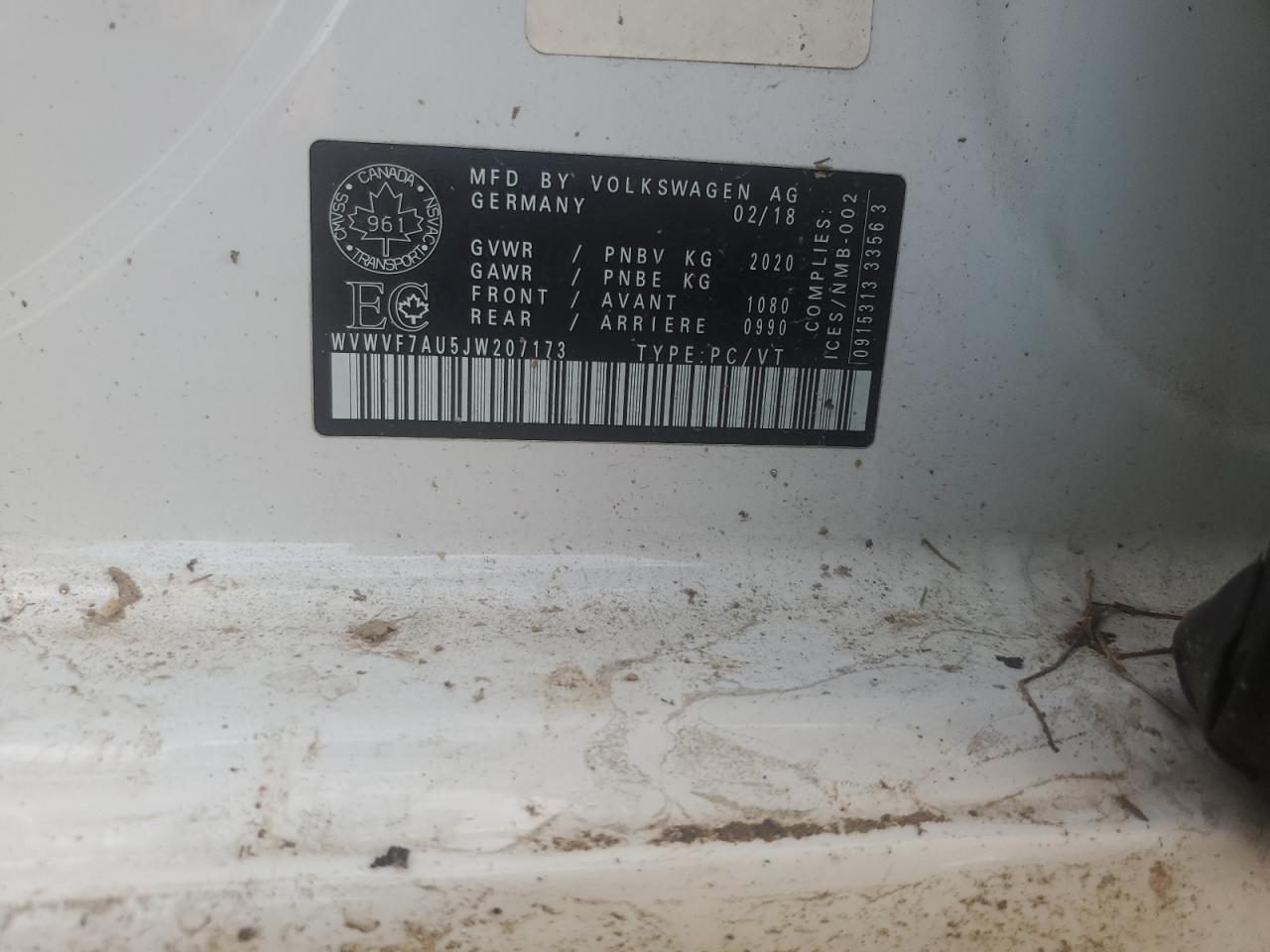 2018 Volkswagen Golf R VIN: WVWVF7AU5JW207173 Lot: 87104485