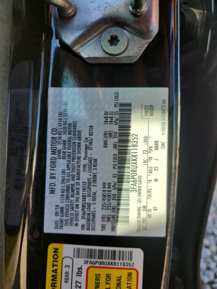 2019 Ford Fusion Titanium VIN: 3FA6P0RUXKR118352 Lot: 86258125