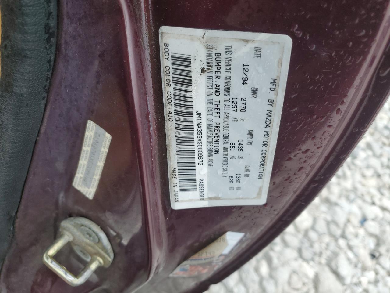 1995 Mazda Mx-5 Miata VIN: JM1NA353XS0609672 Lot: 85815505