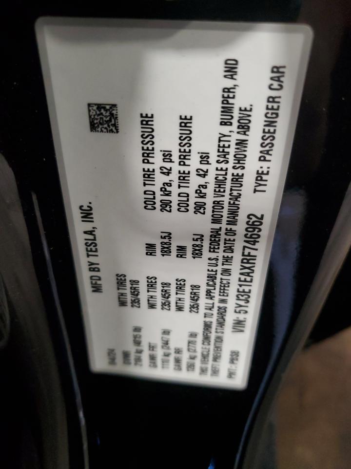 2024 Tesla Model 3 VIN: 5YJ3E1EAXRF746962 Lot: 84572965