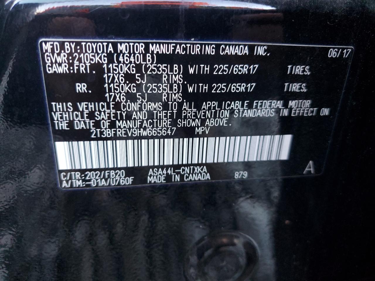 2017 Toyota Rav4 Le VIN: 2T3BFREV9HW665647 Lot: 82450615