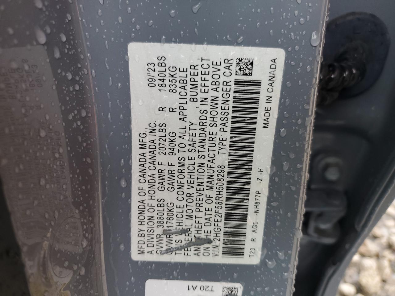 2024 Honda Civic Sport VIN: 2HGFE2F58RH508298 Lot: 85785125