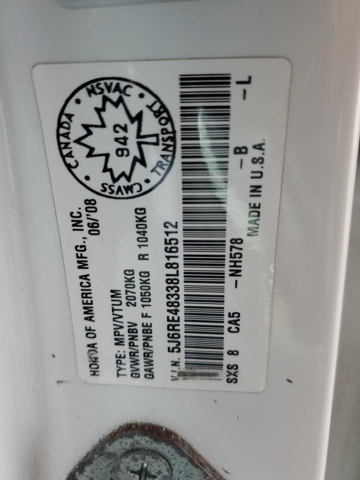 2008 Honda Cr-V Lx VIN: 5J6RE48338L816512 Lot: 85565575