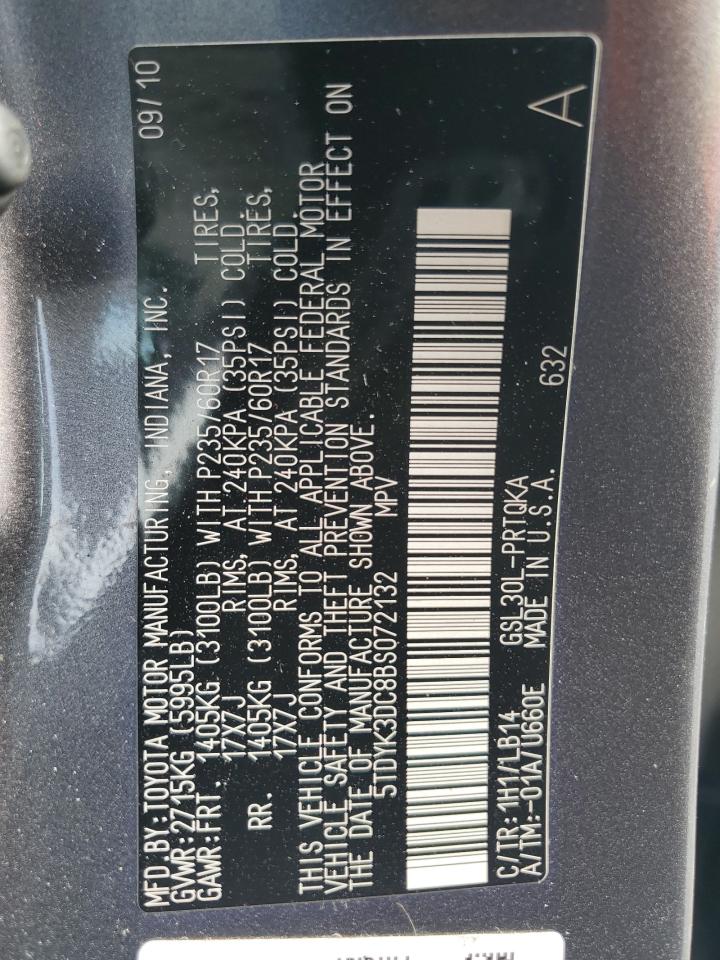 2011 Toyota Sienna Xle VIN: 5TDYK3DC8BS072132 Lot: 85273635