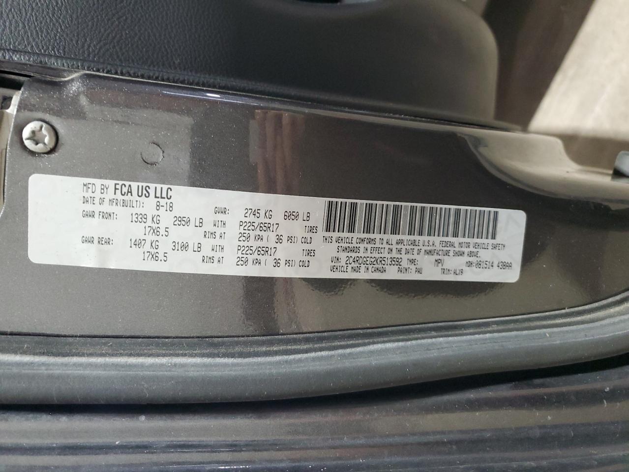 2019 Dodge Grand Caravan Gt VIN: 2C4RDGEG2KR513592 Lot: 90922145