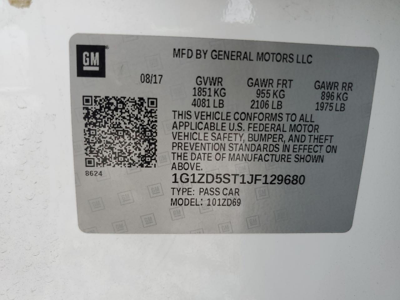 2018 Chevrolet Malibu Lt VIN: 1G1ZD5ST1JF129680 Lot: 82231815