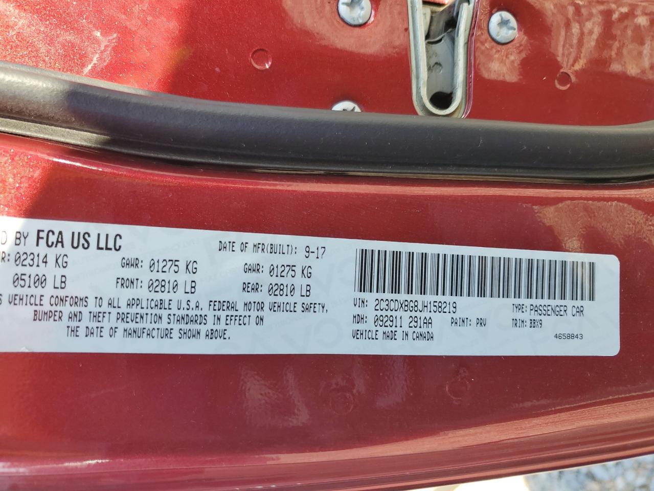 2018 Dodge Charger Sxt VIN: 2C3CDXBG8JH158219 Lot: 82400625