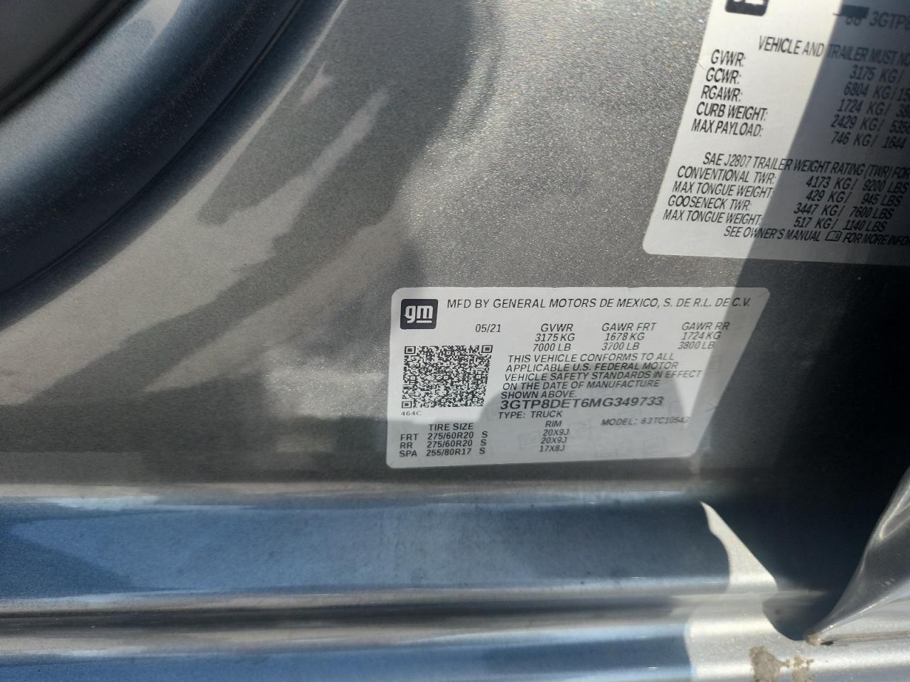 2021 GMC Sierra C1500 Slt VIN: 3GTP8DET6MG349733 Lot: 81509995