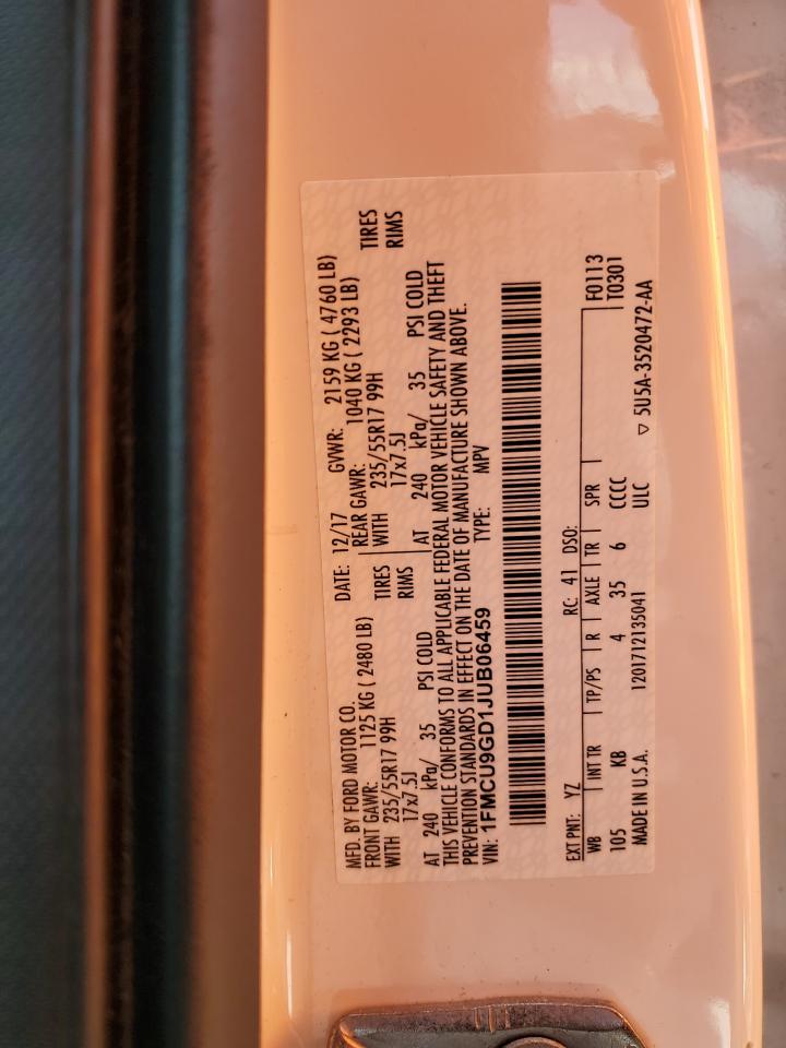 2018 Ford Escape Se VIN: 1FMCU9GD1JUB06459 Lot: 84913405