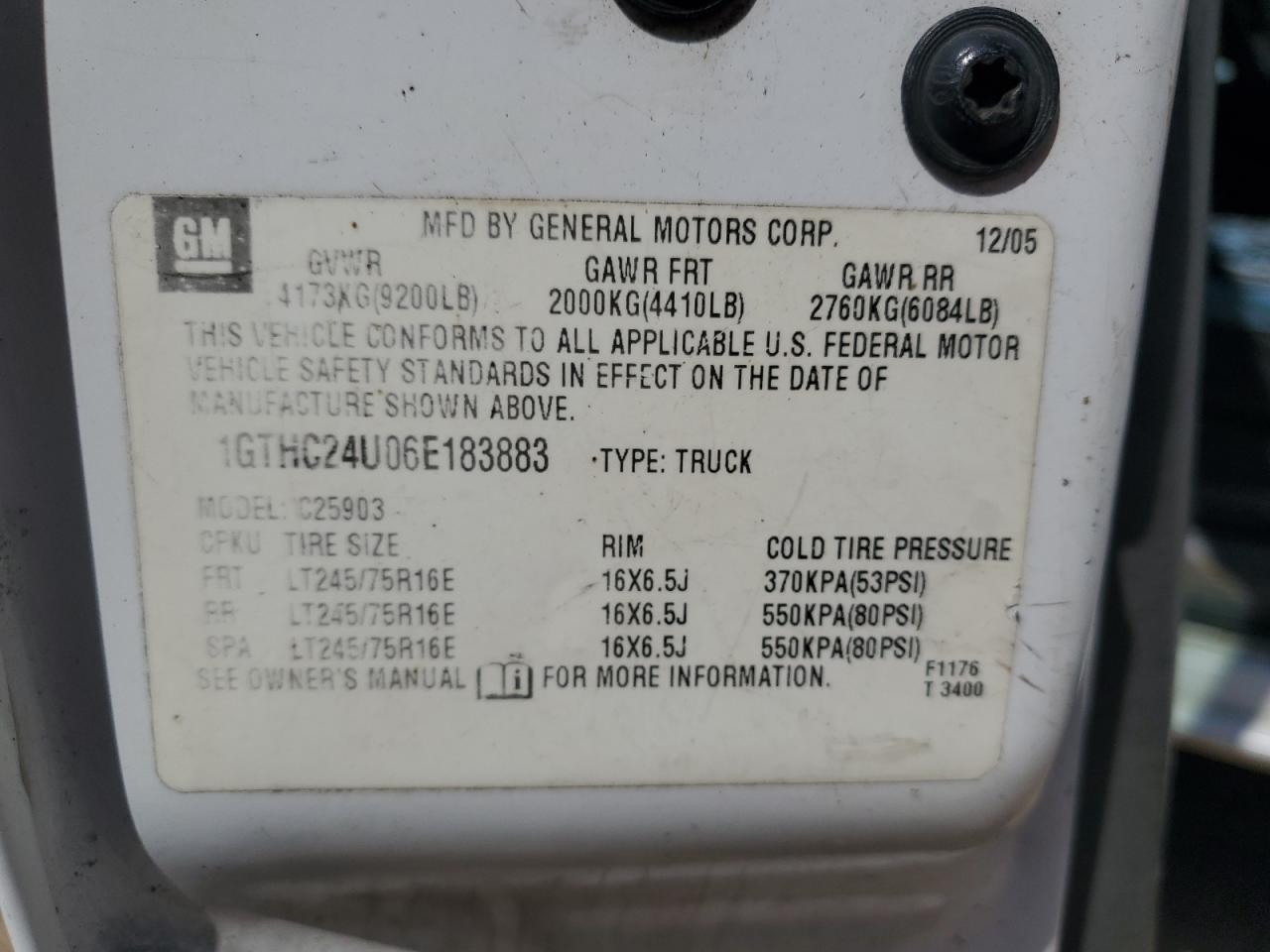 2006 GMC Sierra C2500 Heavy Duty VIN: 1GTHC24U06E183883 Lot: 82269125