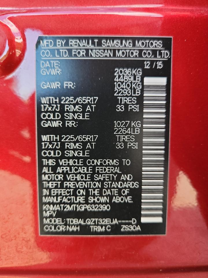 2016 Nissan Rogue S VIN: KNMAT2MT1GP632390 Lot: 82184265