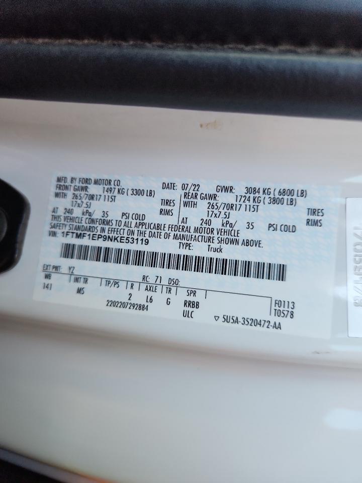 2022 Ford F150 VIN: 1FTMF1EP9NKE53119 Lot: 90262655