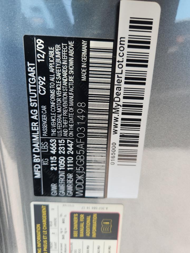 2010 Mercedes-Benz E 350 VIN: WDDKJ5GB5AF031498 Lot: 82604635