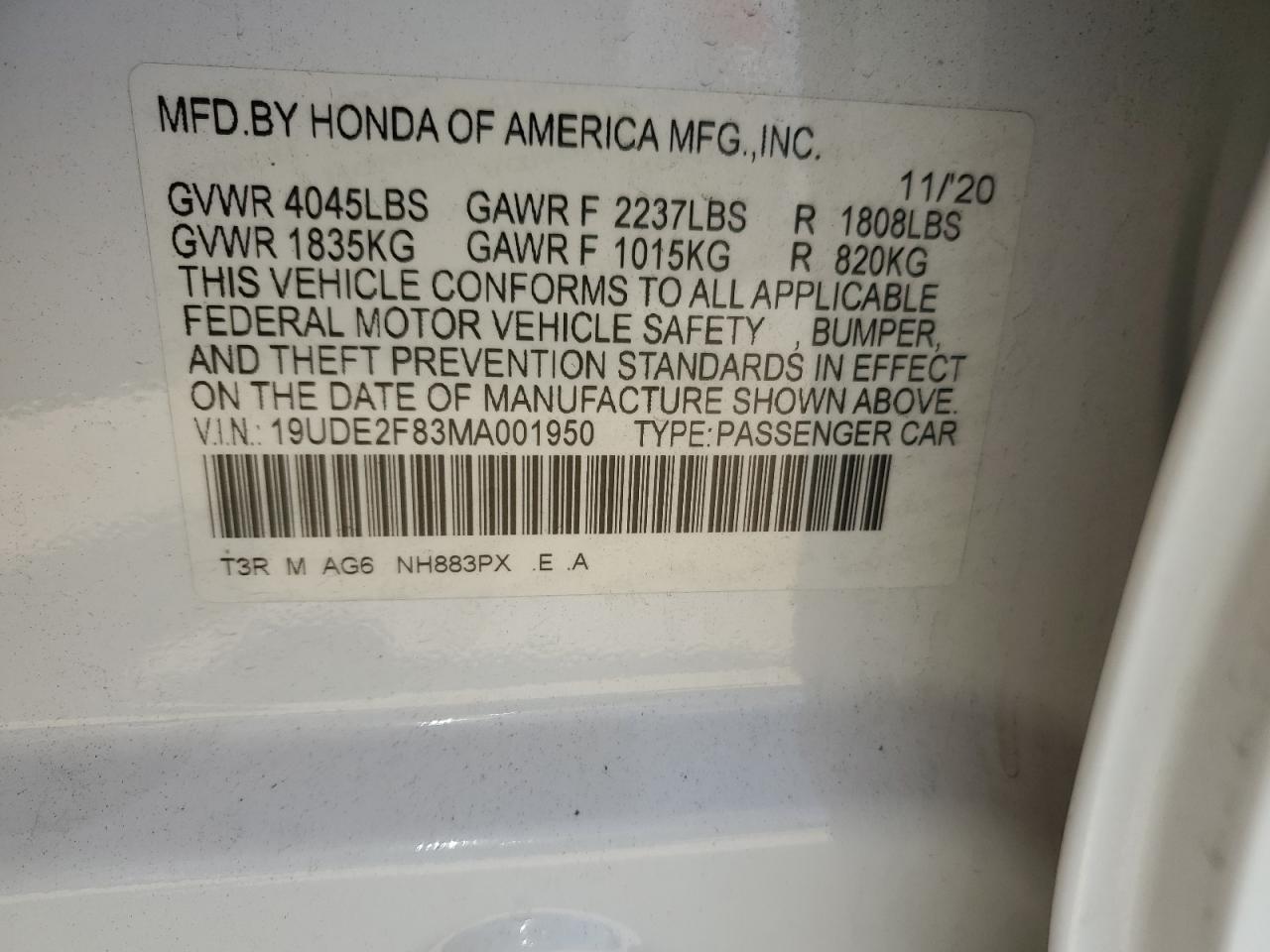 2021 Acura Ilx Premium A-Spec VIN: 19UDE2F83MA001950 Lot: 86796215