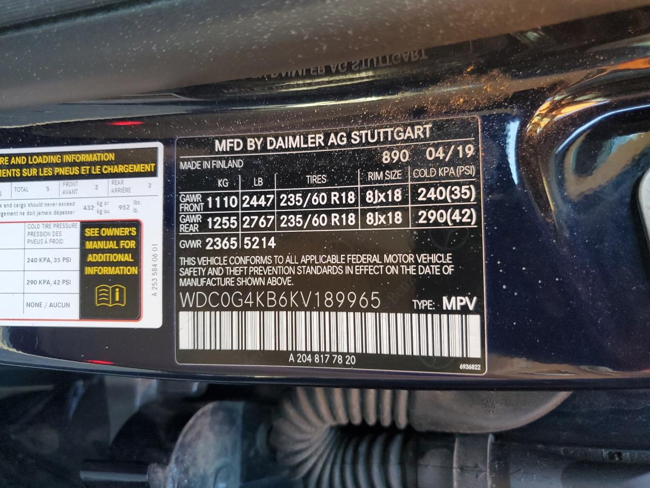 2019 Mercedes-Benz Glc 300 4Matic VIN: WDC0G4KB6KV189965 Lot: 90649415