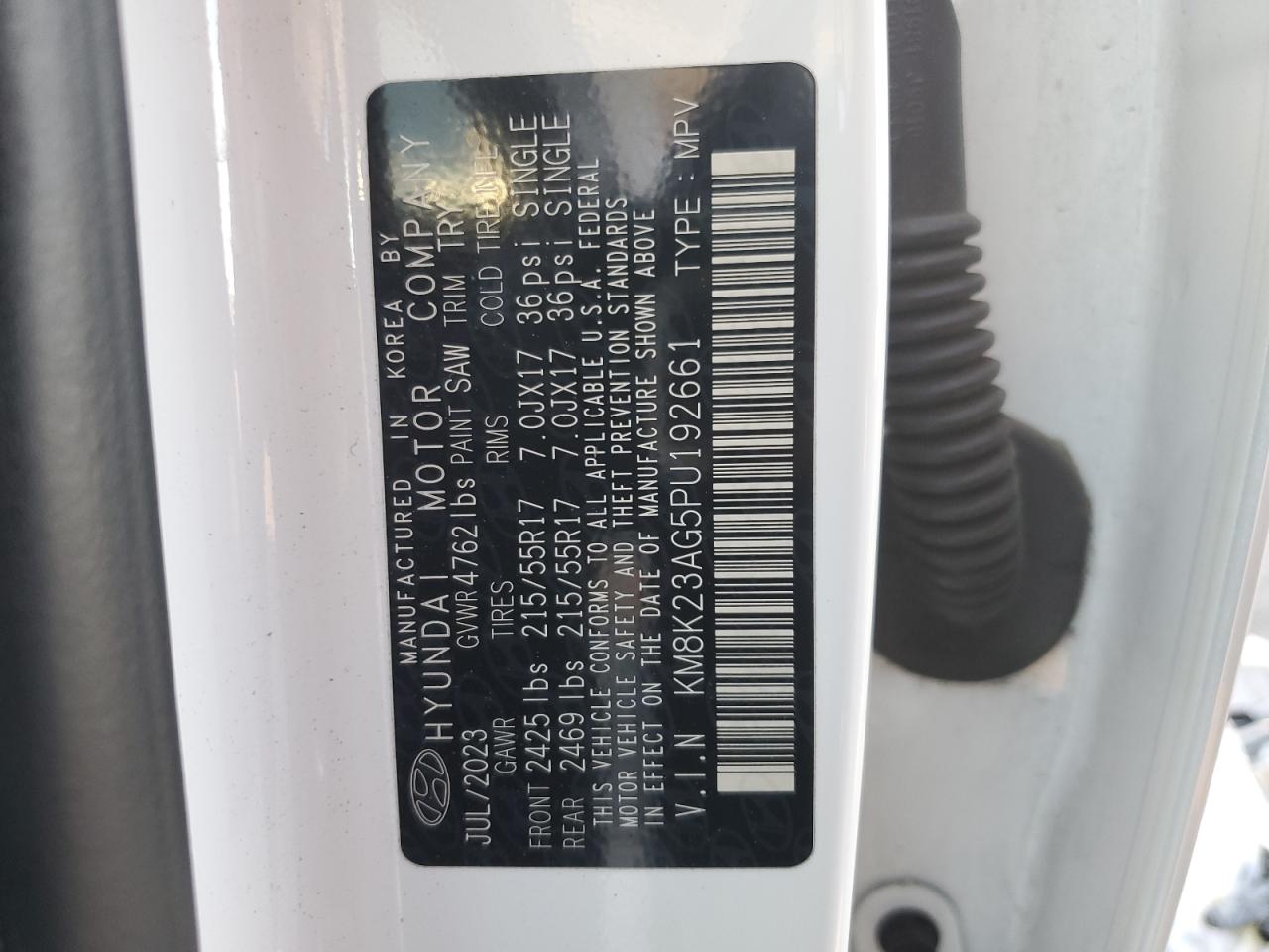 2023 Hyundai Kona Se VIN: KM8K23AG5PU192661 Lot: 90648385