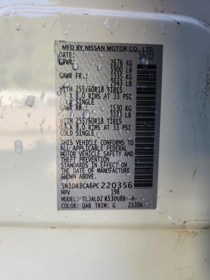 2023 Nissan Pathfinder Sl VIN: 5N1DR3CA6PC220356 Lot: 85092555