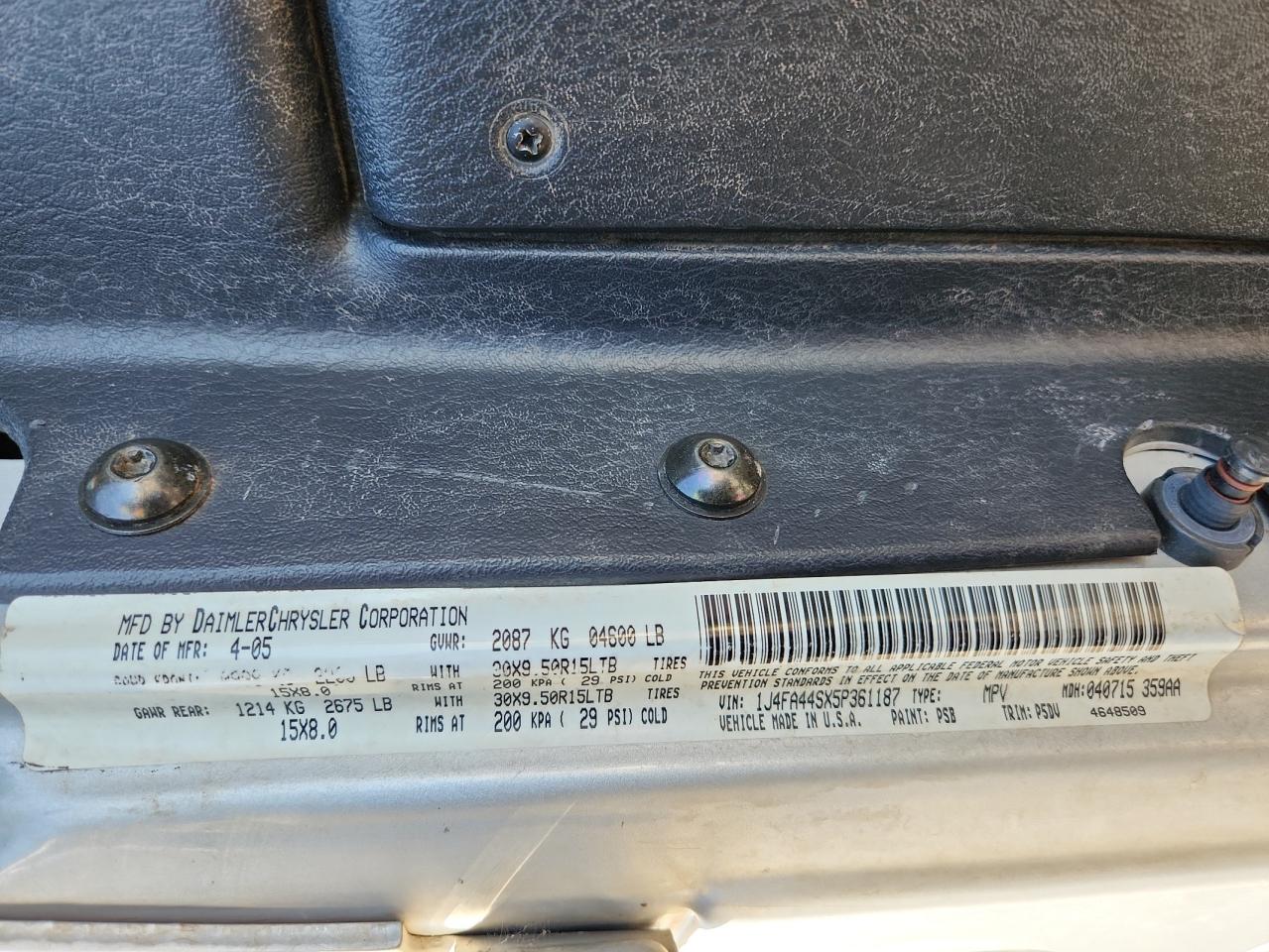 2005 Jeep Wrangler / Tj Unlimited VIN: 1J4FA44SX5P361187 Lot: 87230265