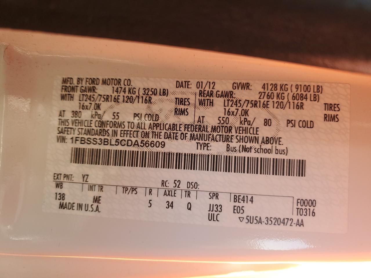 2012 Ford Econoline E350 Super Duty Wagon VIN: 1FBSS3BL5CDA56609 Lot: 82680085