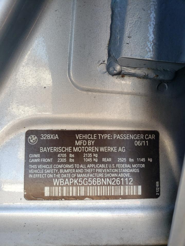 2011 BMW 328 Xi Sulev VIN: WBAPK5G56BNN26112 Lot: 82396375
