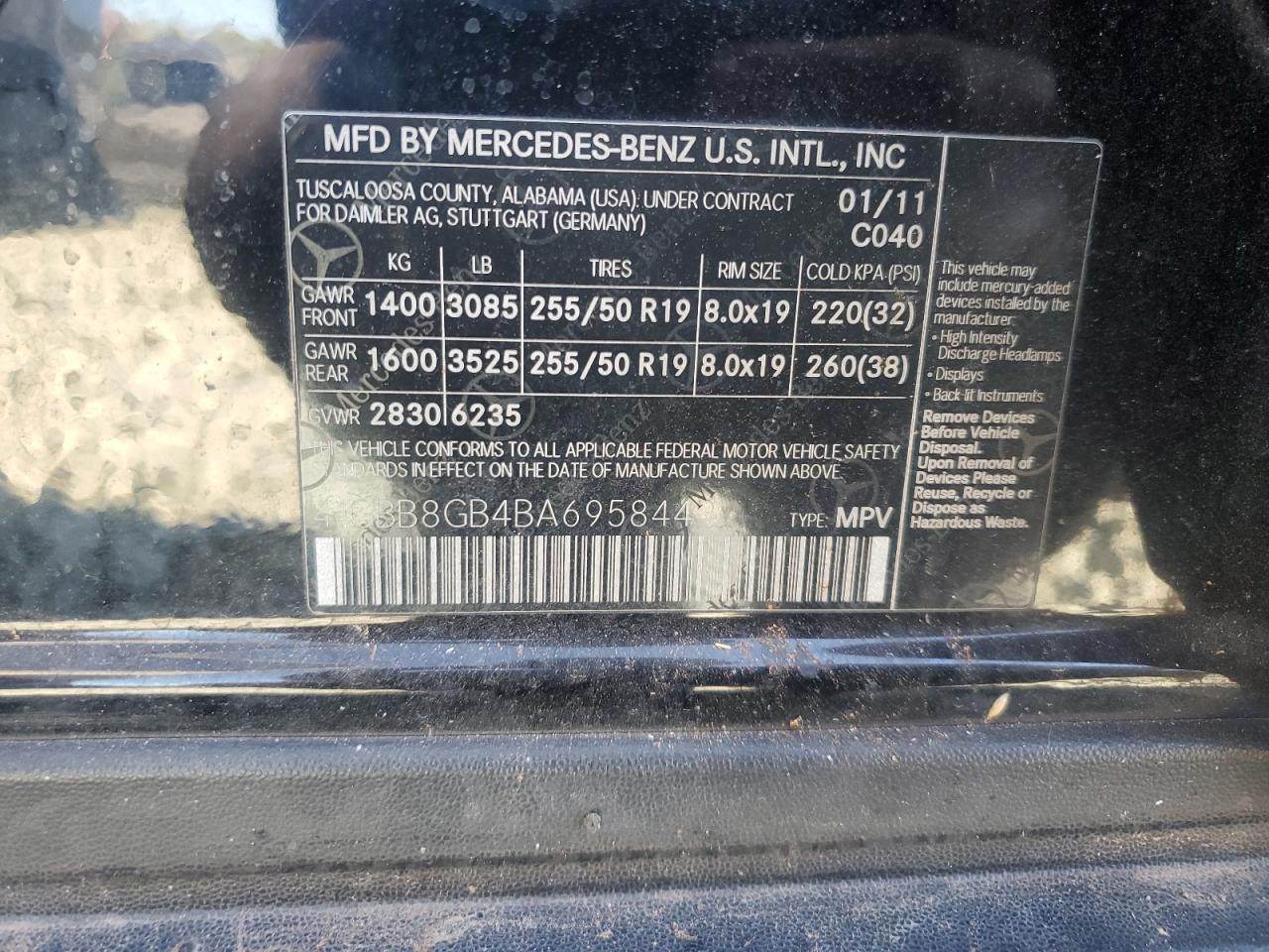 2011 Mercedes-Benz Ml 350 4Matic VIN: 4JGBB8GB4BA695844 Lot: 82651285