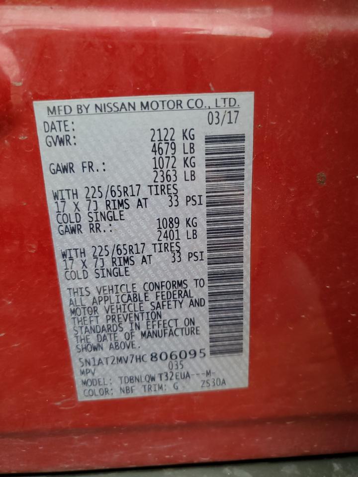 2017 Nissan Rogue Sv VIN: 5N1AT2MV7HC806095 Lot: 85137465