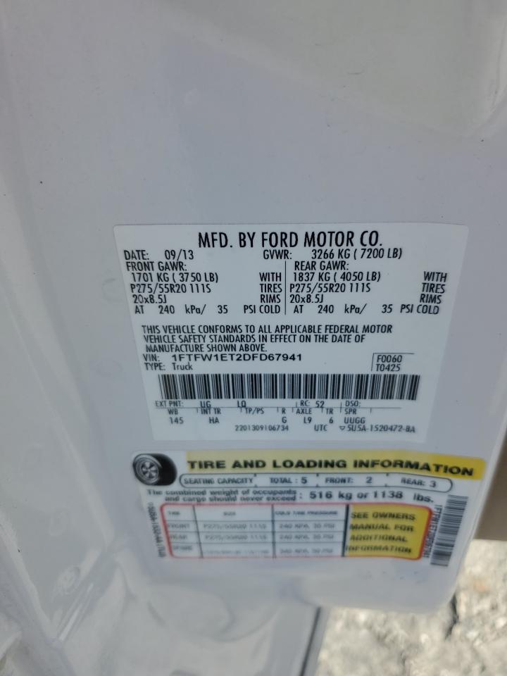 2013 Ford F150 Supercrew VIN: 1FTFW1ET2DFD67941 Lot: 90290955