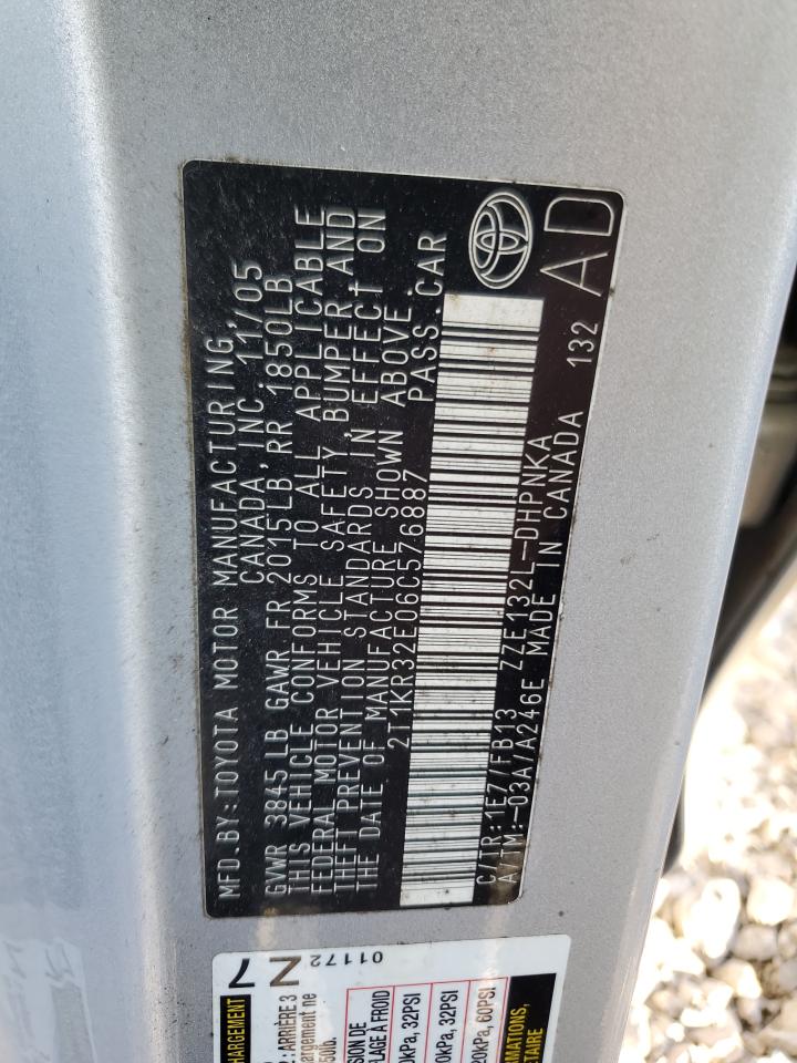 2006 Toyota Corolla Matrix Xr VIN: 2T1KR32E06C576887 Lot: 84652915