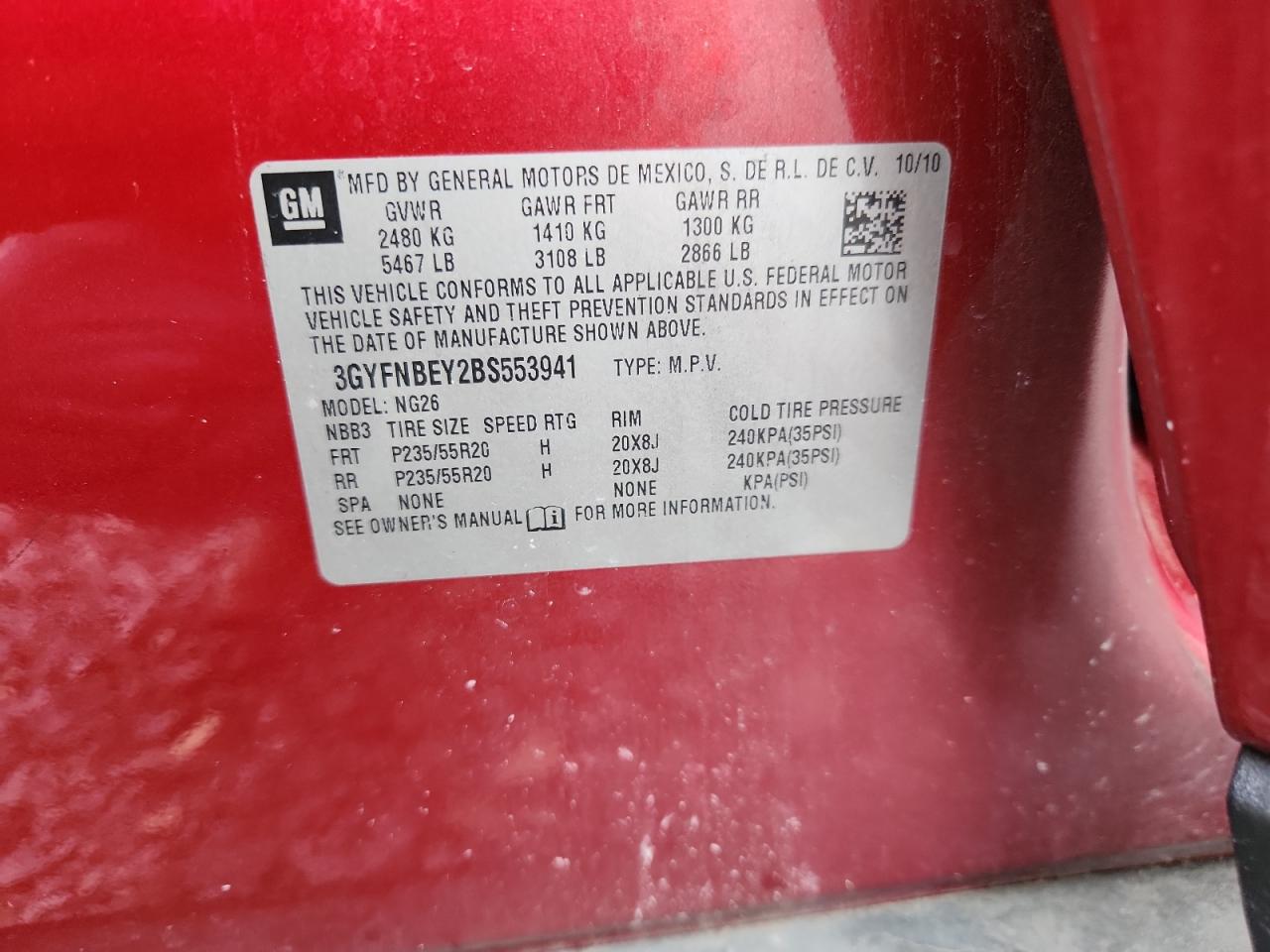 2011 Cadillac Srx Performance Collection VIN: 3GYFNBEY2BS553941 Lot: 85785305