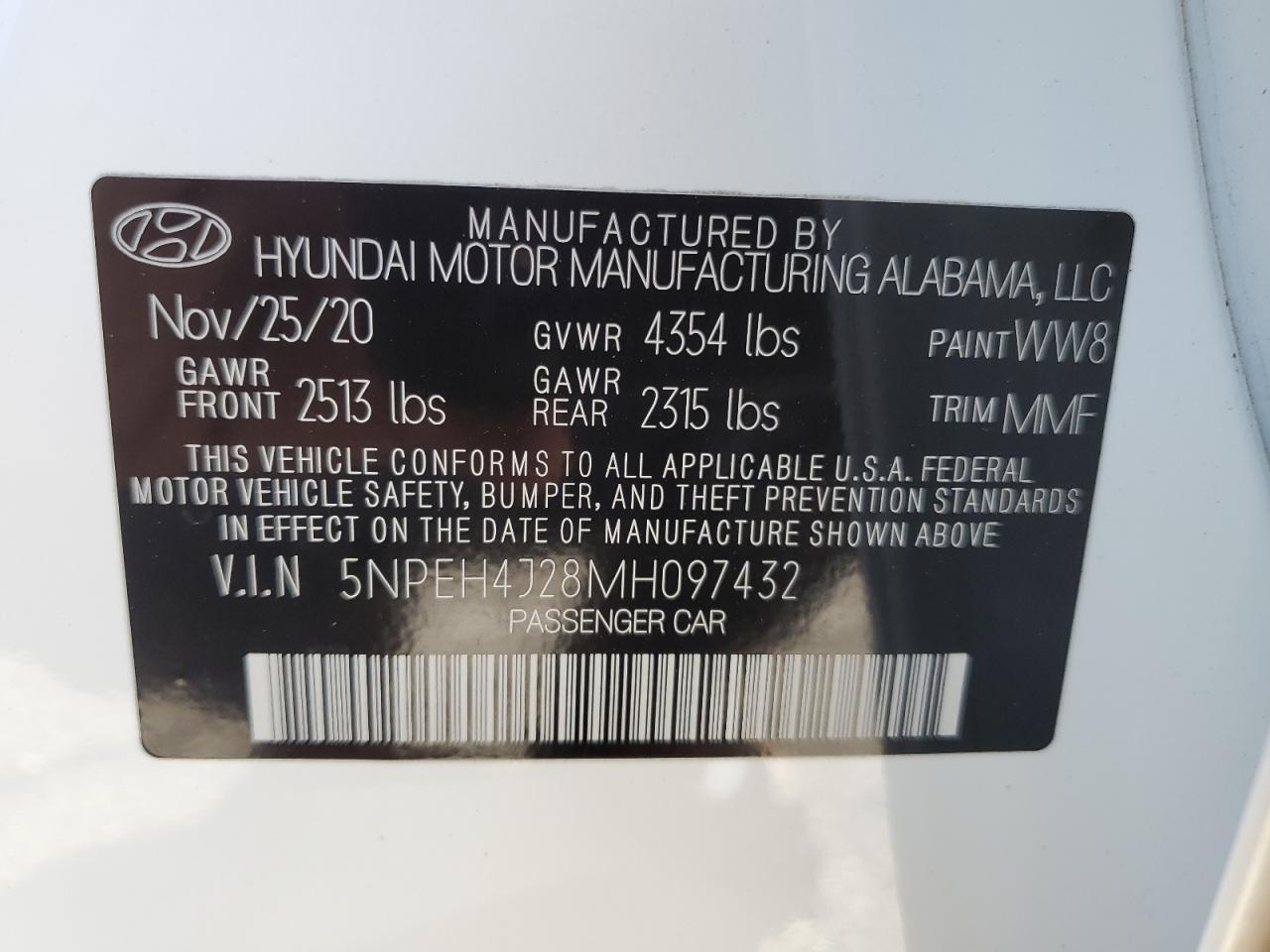 2021 Hyundai Sonata Limited VIN: 5NPEH4J28MH097432 Lot: 86893005