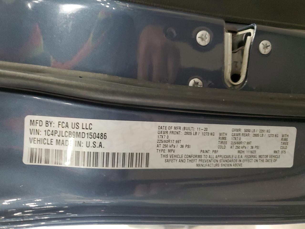 2021 Jeep Cherokee Latitude VIN: 1C4PJLCB9MD150486 Lot: 87364795