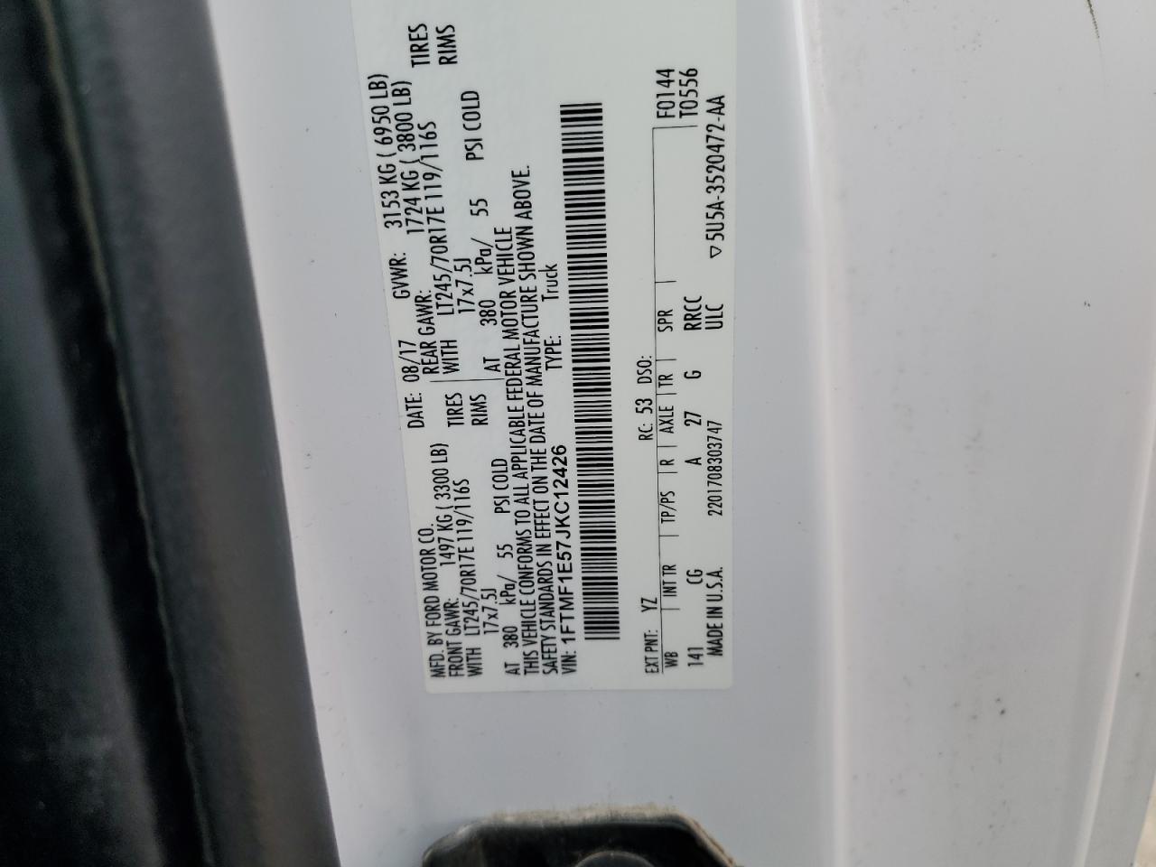 2018 Ford F150 VIN: 1FTMF1E57JKC12426 Lot: 86131575