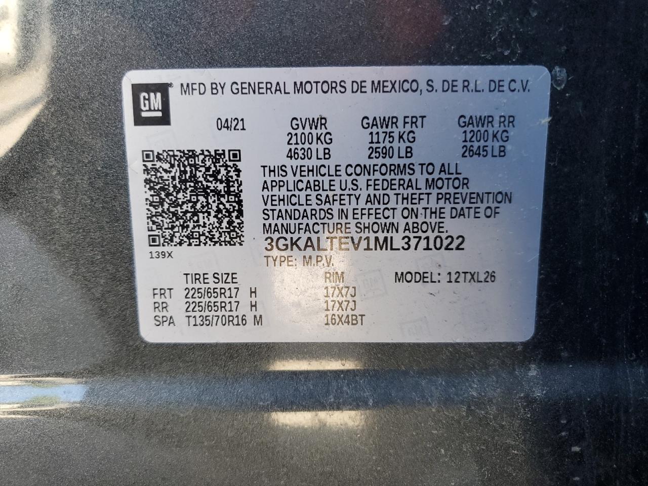 2021 GMC Terrain Sle VIN: 3GKALTEV1ML371022 Lot: 81975525