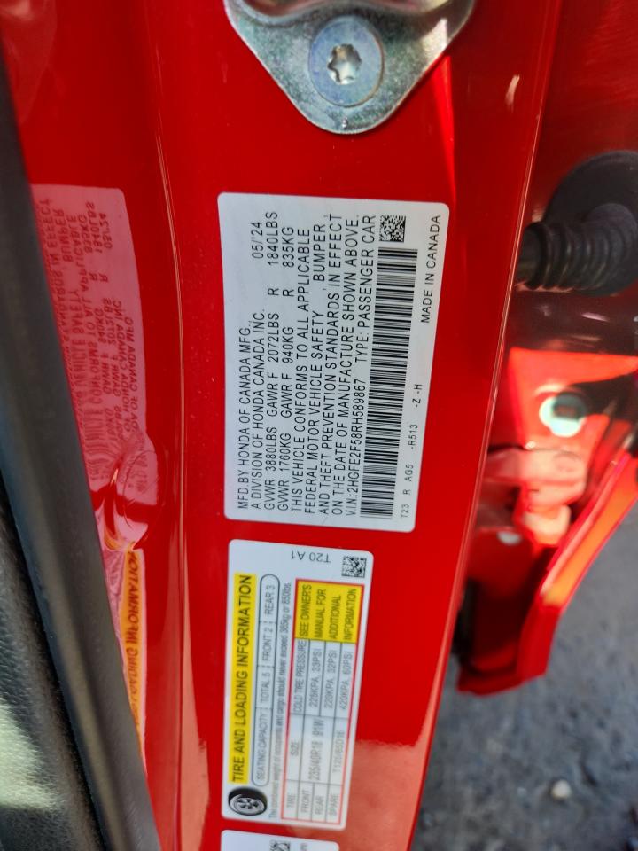 2024 Honda Civic Sport VIN: 2HGFE2F58RH589867 Lot: 85831895