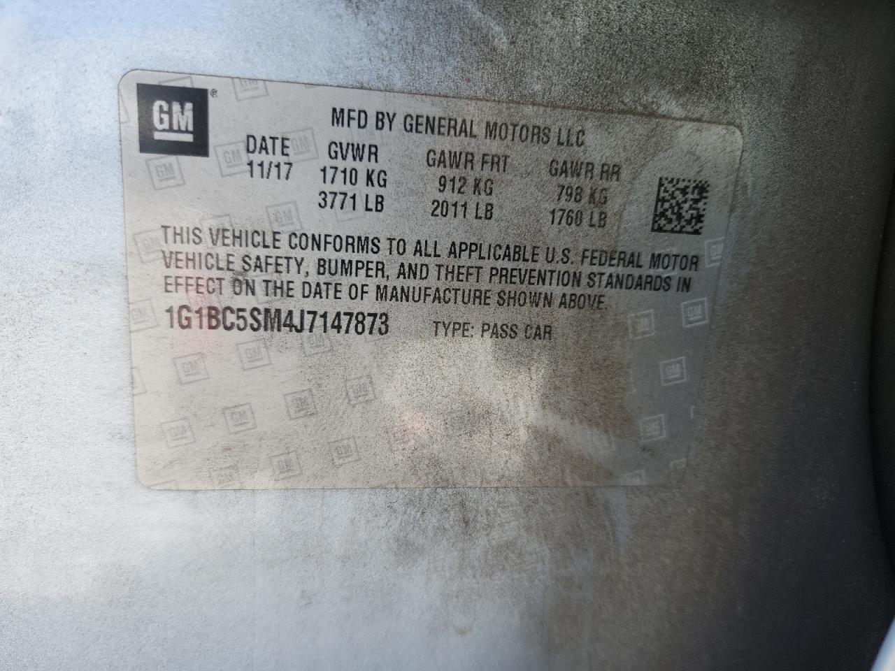 2018 Chevrolet Cruze Ls VIN: 1G1BC5SM4J7147873 Lot: 85009855