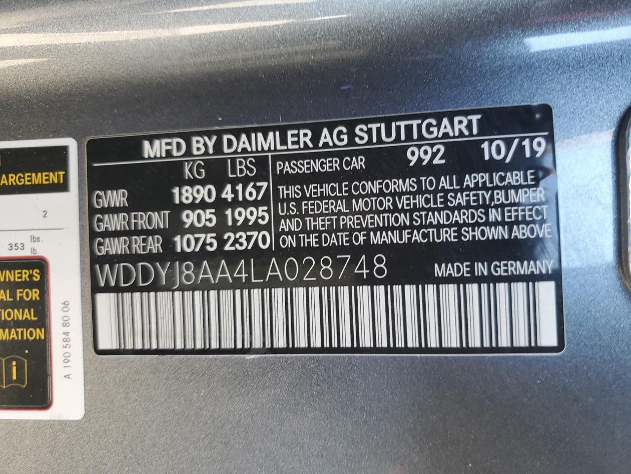 2020 Mercedes-Benz Amg Gt C VIN: WDDYJ8AA4LA028748 Lot: 82373605