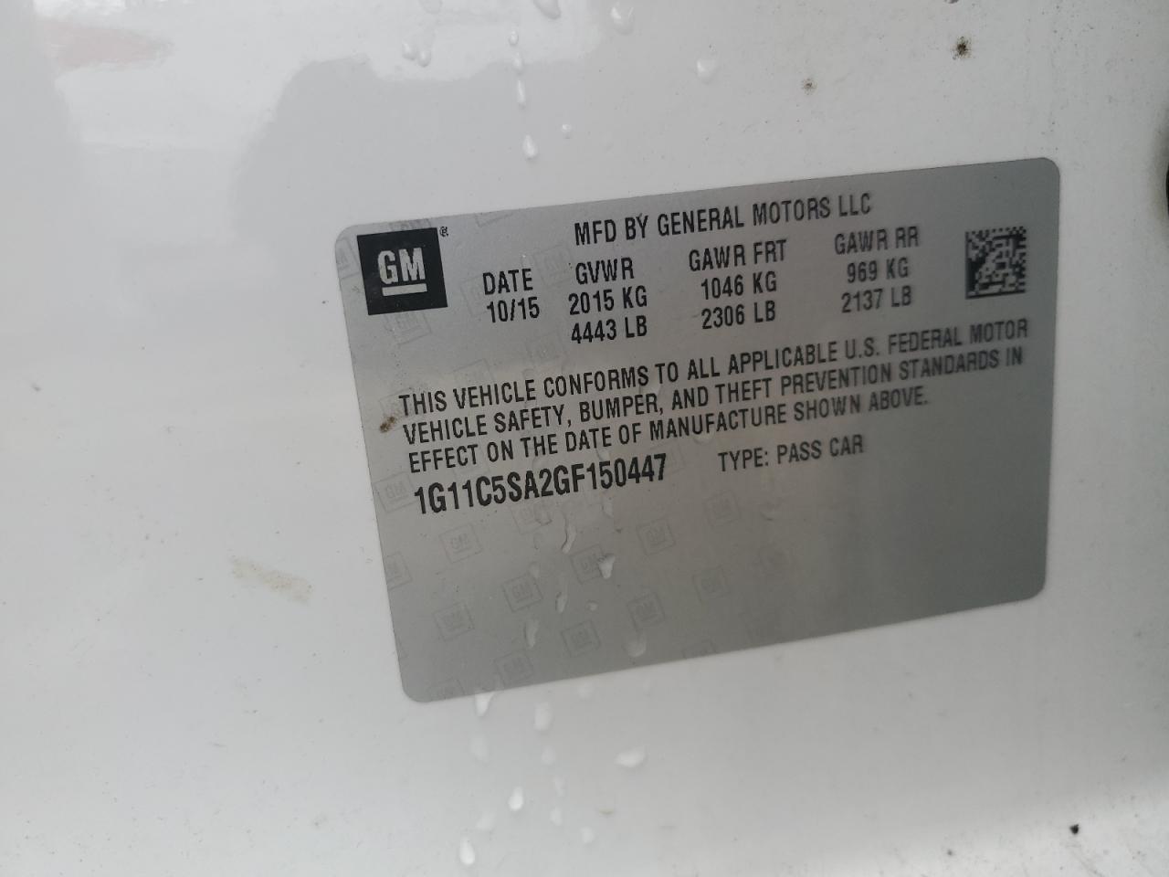 2016 Chevrolet Malibu Limited Lt VIN: 1G11C5SA2GF150447 Lot: 85497315