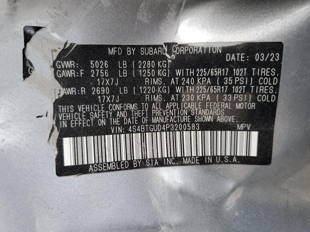 2023 Subaru Outback Wilderness VIN: 4S4BTGUD4P3200583 Lot: 87279375