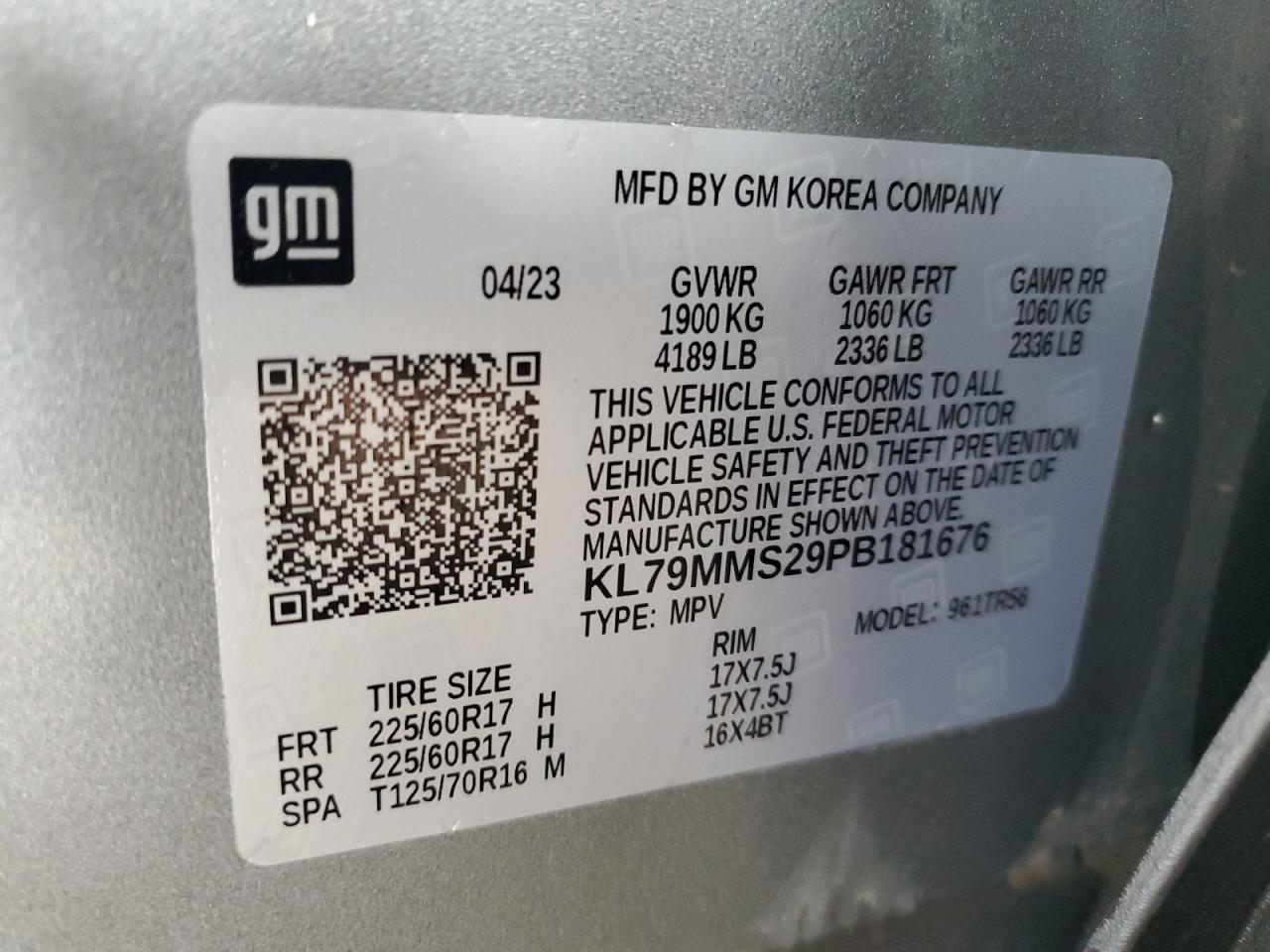 2023 Chevrolet Trailblazer Ls VIN: KL79MMS29PB181676 Lot: 81185115