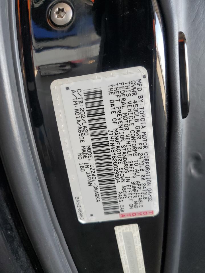 2002 Lexus Sc 430 VIN: JTHFN48Y820029504 Lot: 86777805