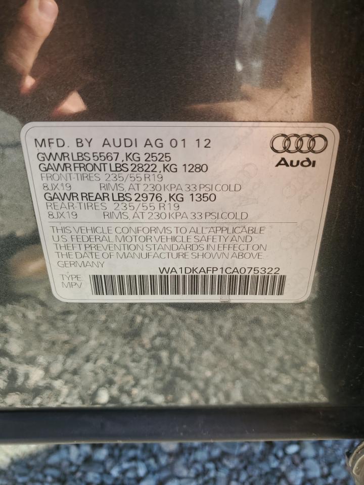 2012 Audi Q5 Premium Plus VIN: WA1DKAFP1CA075322 Lot: 82448415