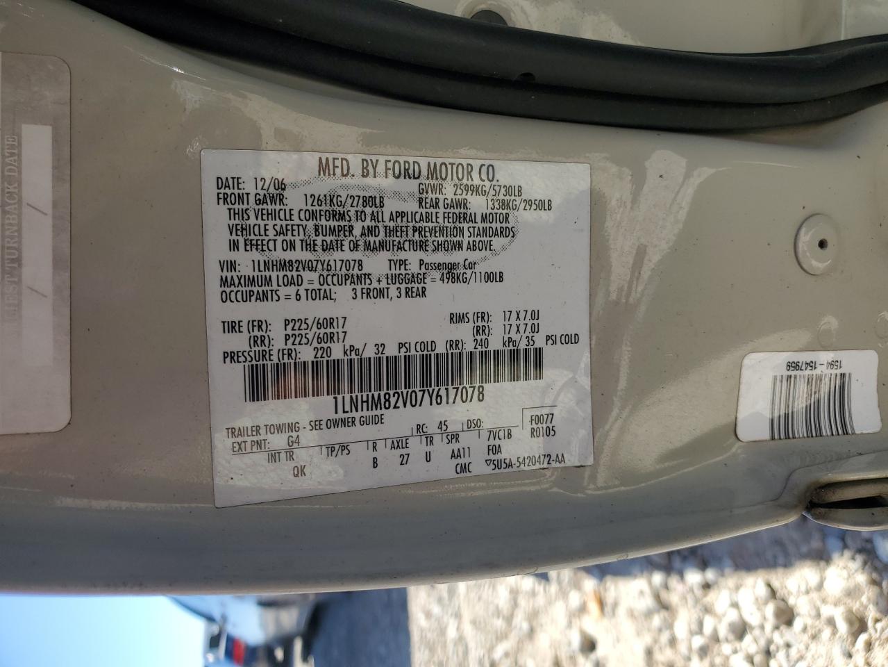 2007 Lincoln Town Car Signature Limited VIN: 1LNHM82V07Y617078 Lot: 89448145