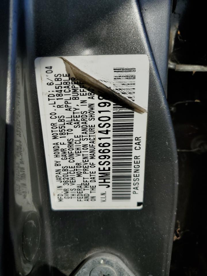 2004 Honda Civic Hybrid VIN: JHMES96614S019827 Lot: 86267665